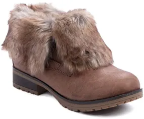 Refresh Women Wynne Leatherette Fold Down Fur Trim Combat Booties