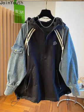 Ropa Mujer Hooded Contrast Color Vintage Hoodies 27u340