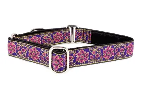 Sevilla in Purple, Pink & Gold - Martingale Dog Collar or Buckle Dog Collar - 1" Width