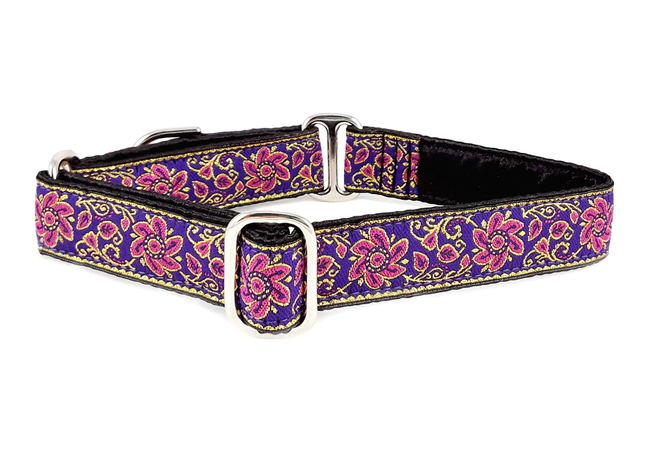 Sevilla in Purple, Pink & Gold - Martingale Dog Collar or Buckle Dog Collar - 1" Width