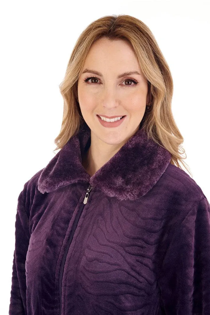 Slenderella HC88337 Purple Faux Fur Zip Housecoat