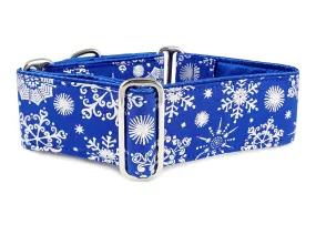 Snowflakes in Blue - Martingale Dog Collar or Buckle Dog Collar - 2" Width