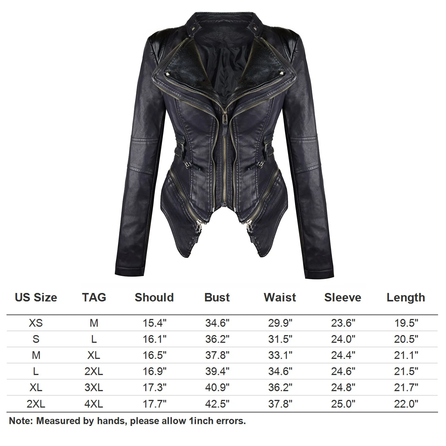 Studded Double Lapels Faux Leather Biker Jacket