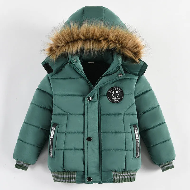 Thick Padded Jacket with Faux Fur Hood