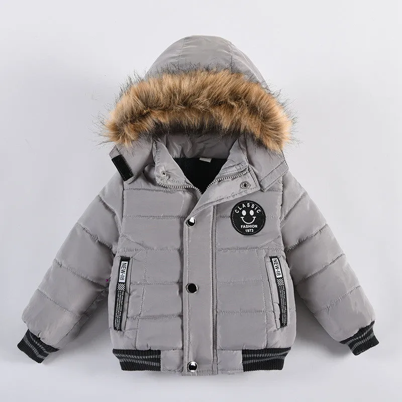 Thick Padded Jacket with Faux Fur Hood