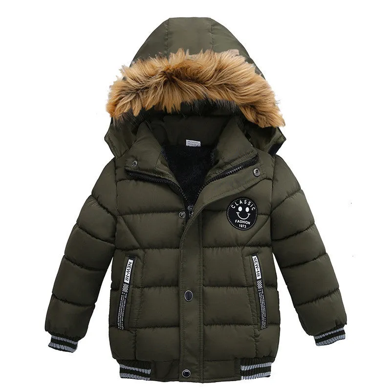 Thick Padded Jacket with Faux Fur Hood