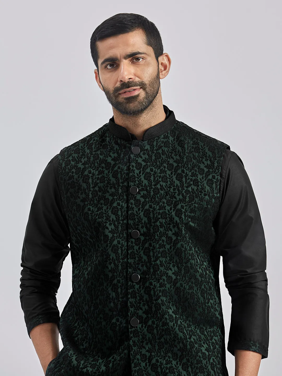 VASTRAMAY Men's Green - Nehru Jacket