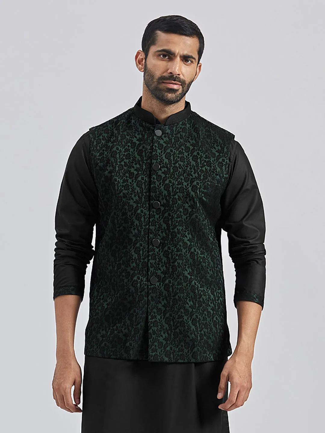 VASTRAMAY Men's Green - Nehru Jacket
