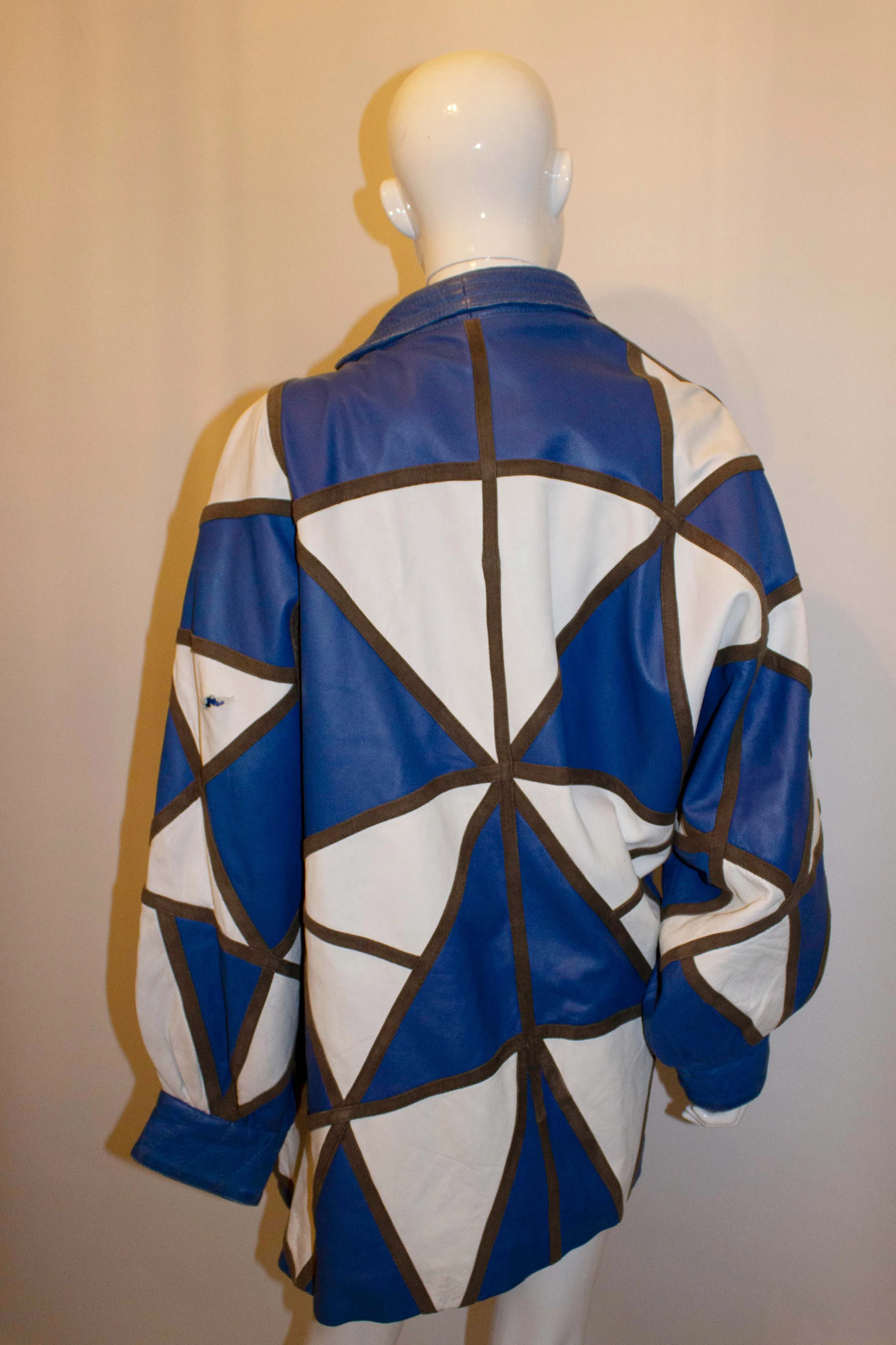 Vintage 1980s Blue and White leather oversize jacket