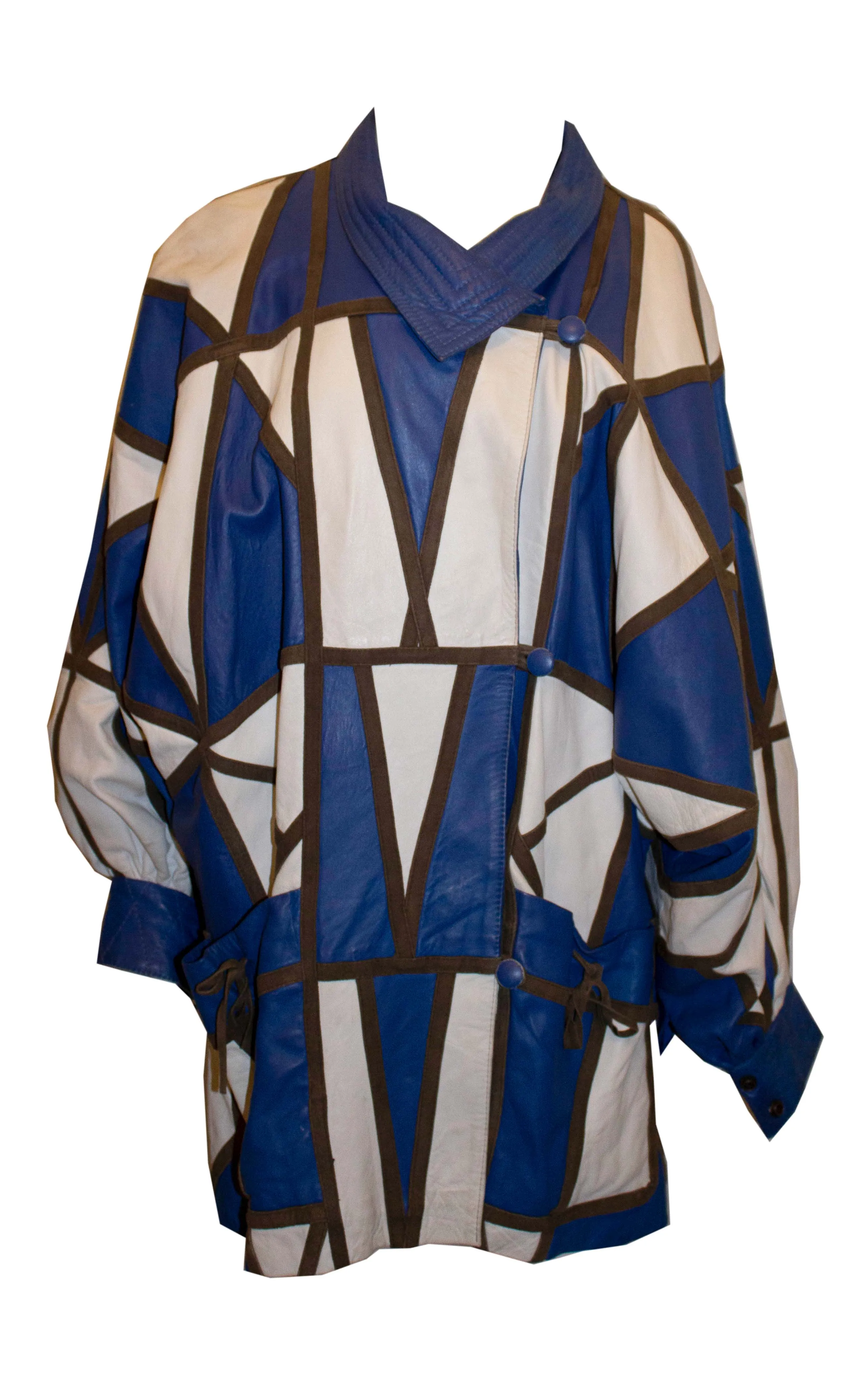 Vintage 1980s Blue and White leather oversize jacket