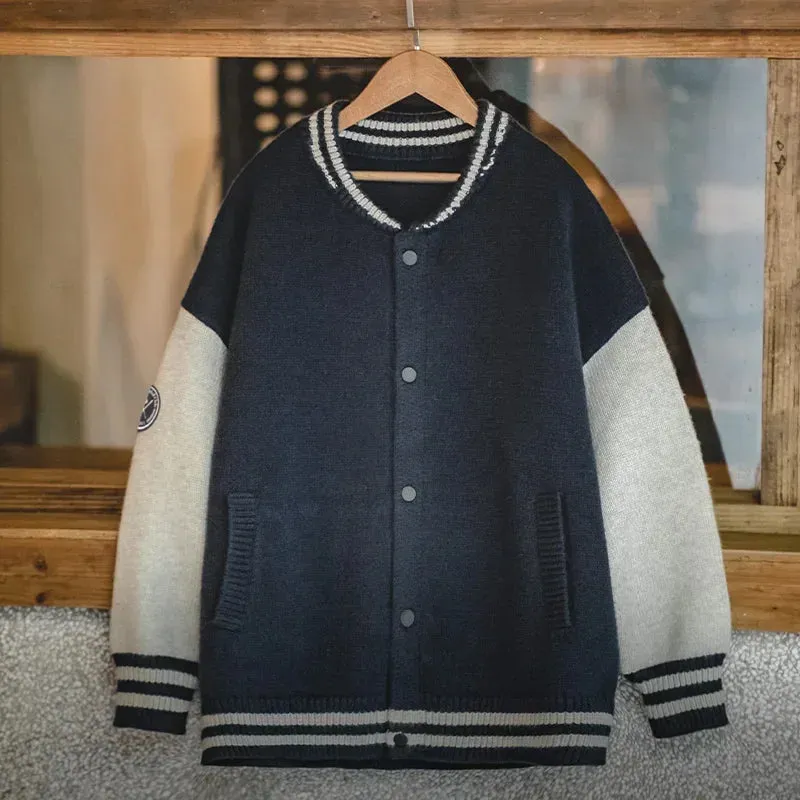 Vintage Casual Sweaters for Women Autumn Winter Baseball Uniform Cardigans Warm Thick Knitwears 2022 Fashion Bomber Jacket