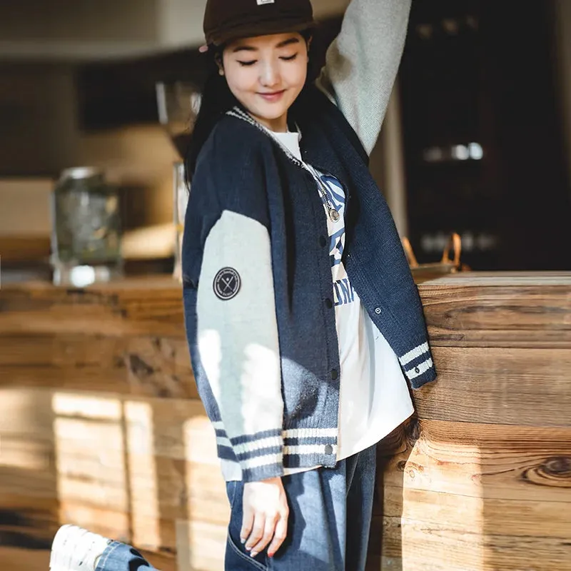 Vintage Casual Sweaters for Women Autumn Winter Baseball Uniform Cardigans Warm Thick Knitwears 2022 Fashion Bomber Jacket