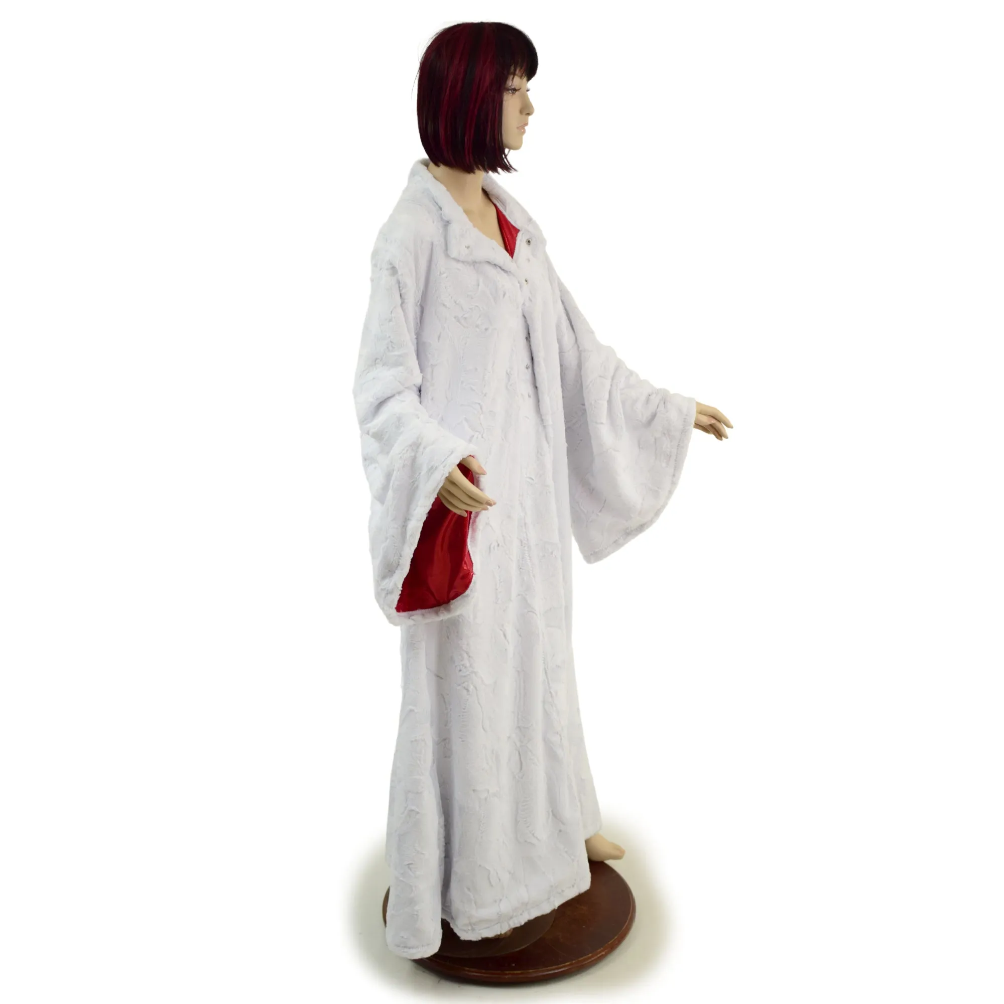 White Minky Robe with Red Sparkly Jewel Liner