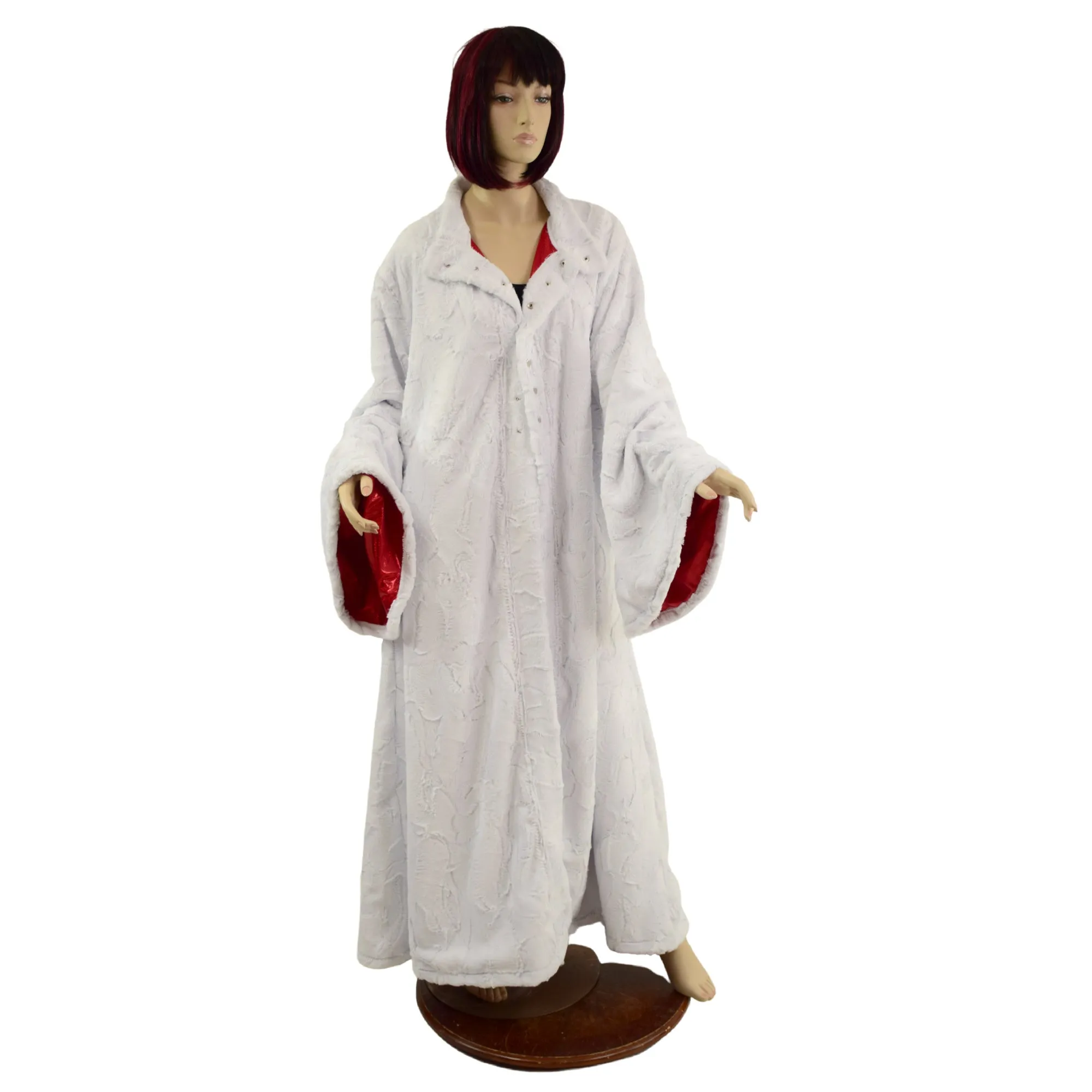White Minky Robe with Red Sparkly Jewel Liner