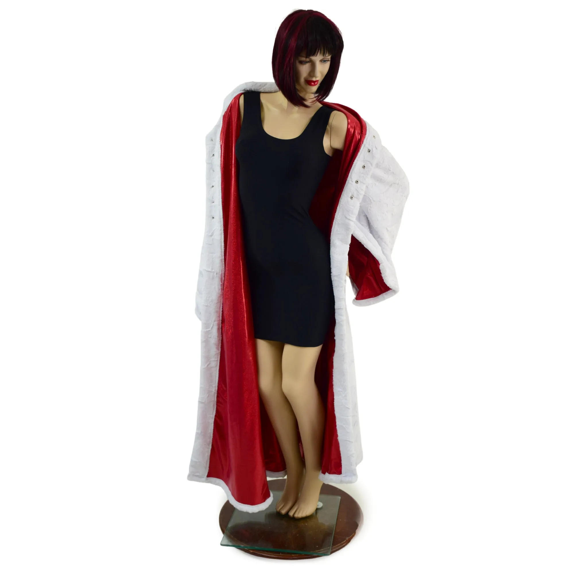 White Minky Robe with Red Sparkly Jewel Liner