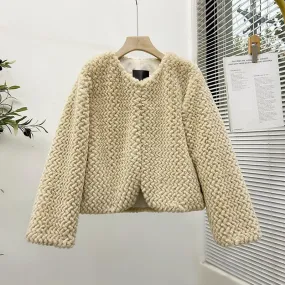 Women Slim Short Faux Fur Fluffy Jacket