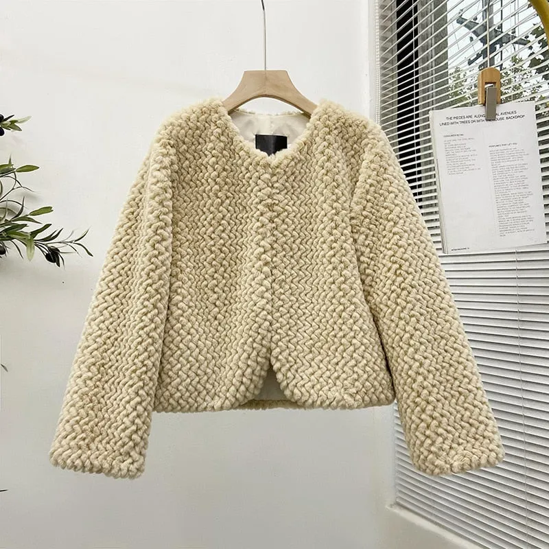 Women Slim Short Faux Fur Fluffy Jacket