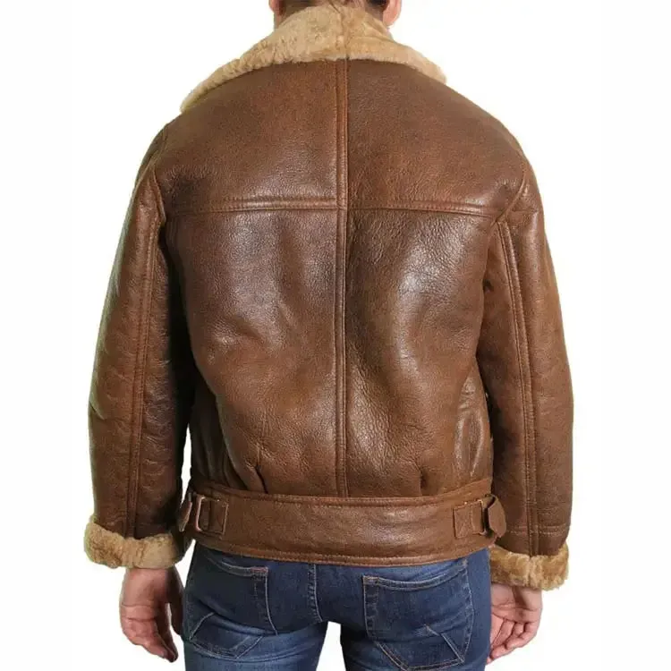 Women's Brown Fur Shearling Flying Bomber Aviator Jacket - Stylish & Warm