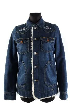 Women's LEE OUTERWEAR Navy Denim 100% Cotton Sherpa Rider Jacket Size s