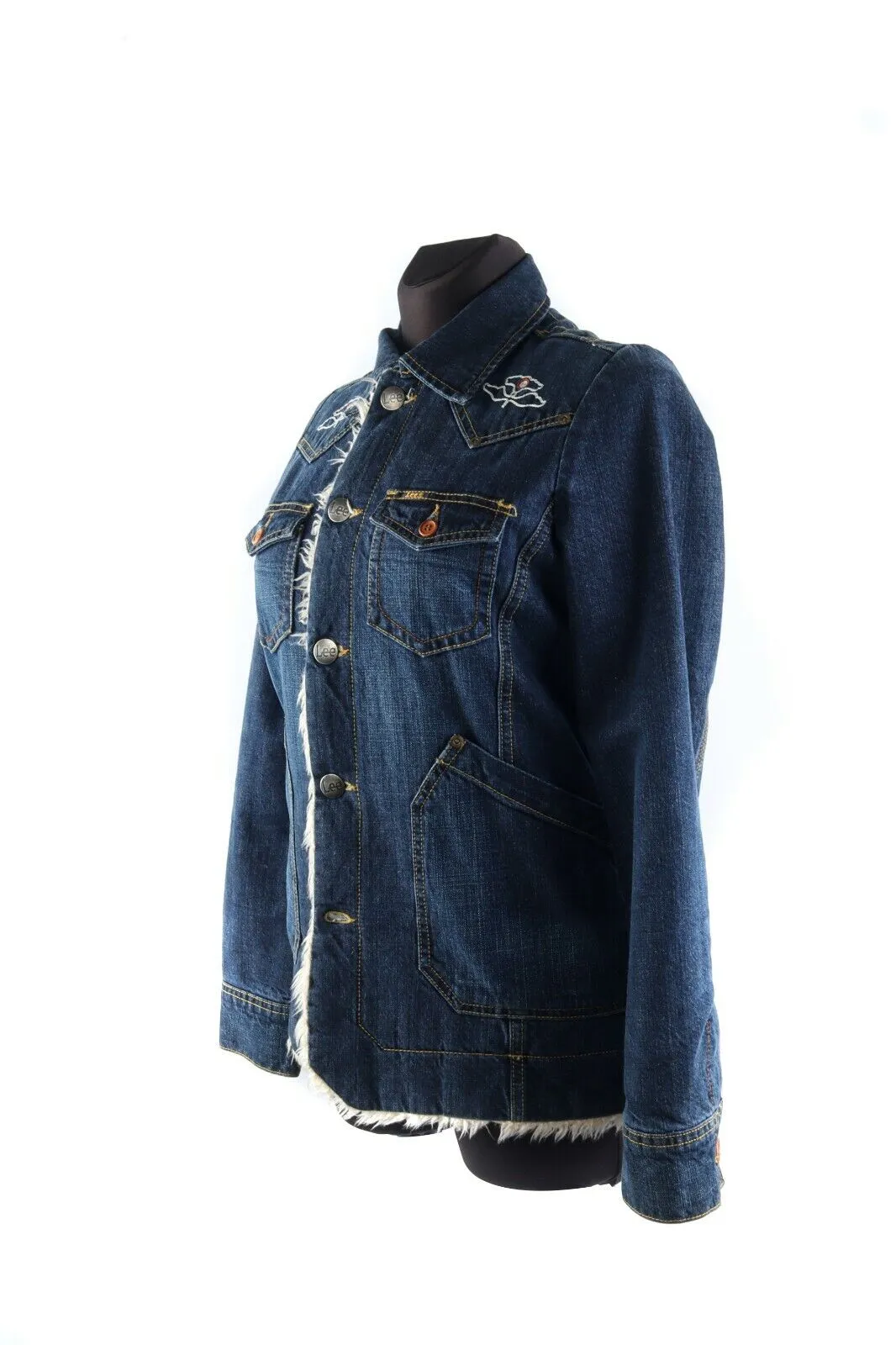 Women's LEE OUTERWEAR Navy Denim 100% Cotton Sherpa Rider Jacket Size s