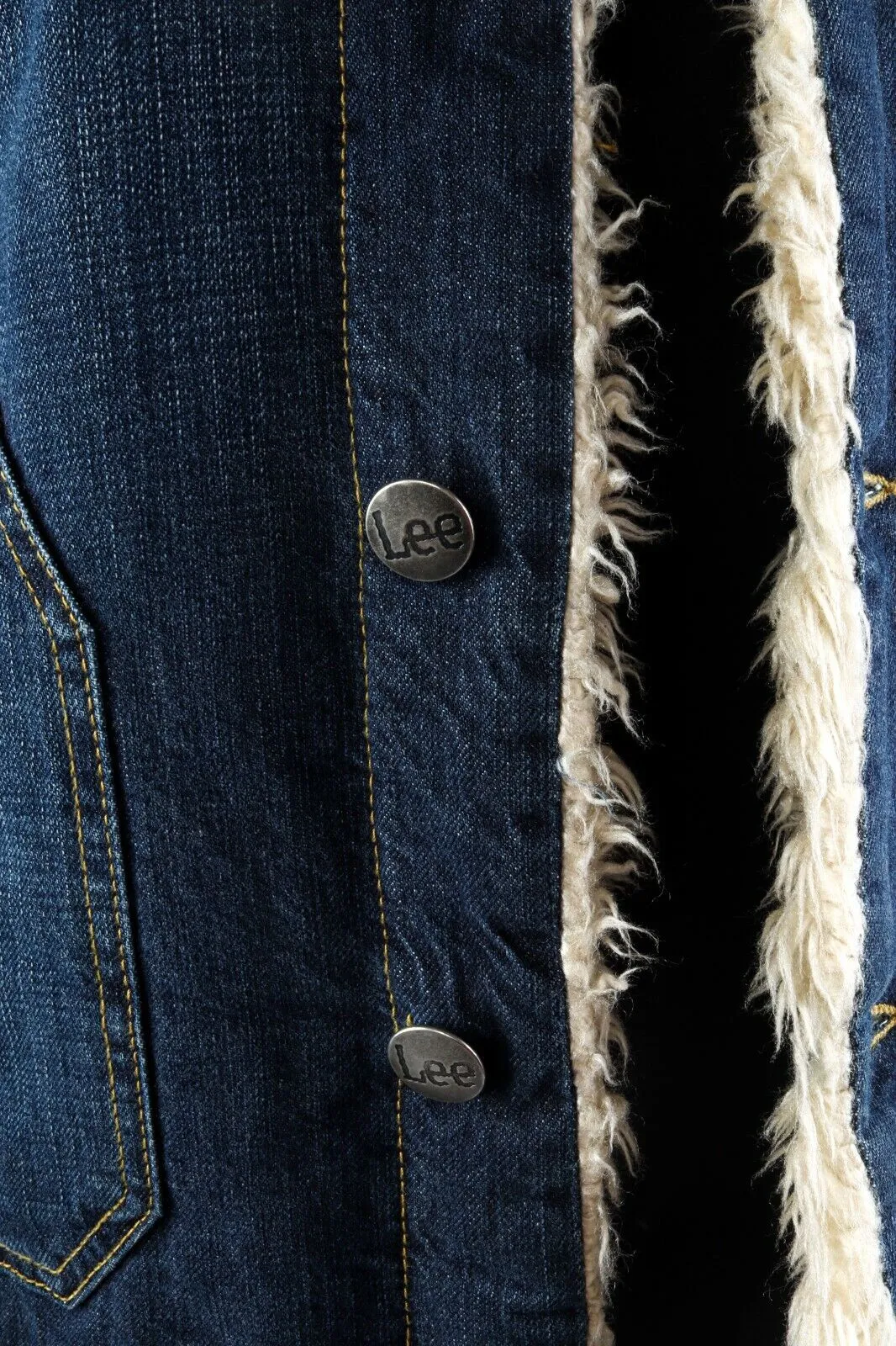 Women's LEE OUTERWEAR Navy Denim 100% Cotton Sherpa Rider Jacket Size s
