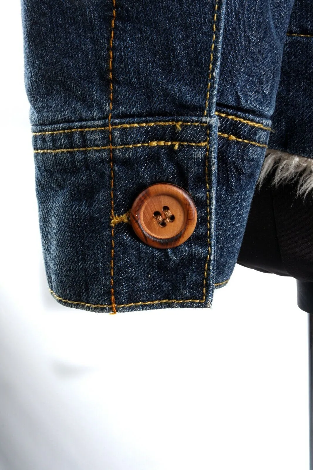 Women's LEE OUTERWEAR Navy Denim 100% Cotton Sherpa Rider Jacket Size s