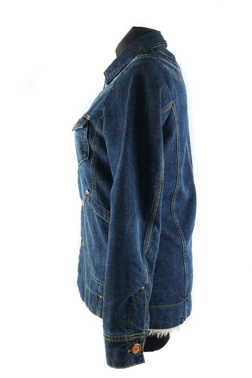 Women's LEE OUTERWEAR Navy Denim 100% Cotton Sherpa Rider Jacket Size s