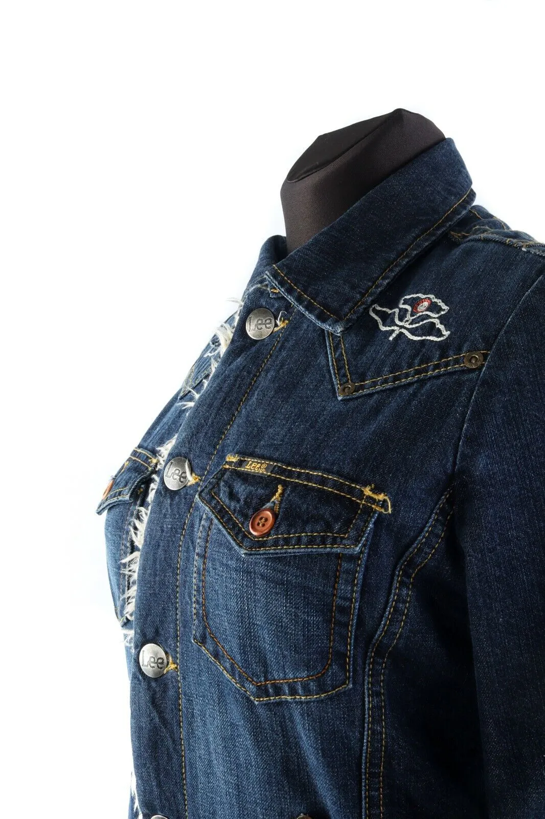 Women's LEE OUTERWEAR Navy Denim 100% Cotton Sherpa Rider Jacket Size s