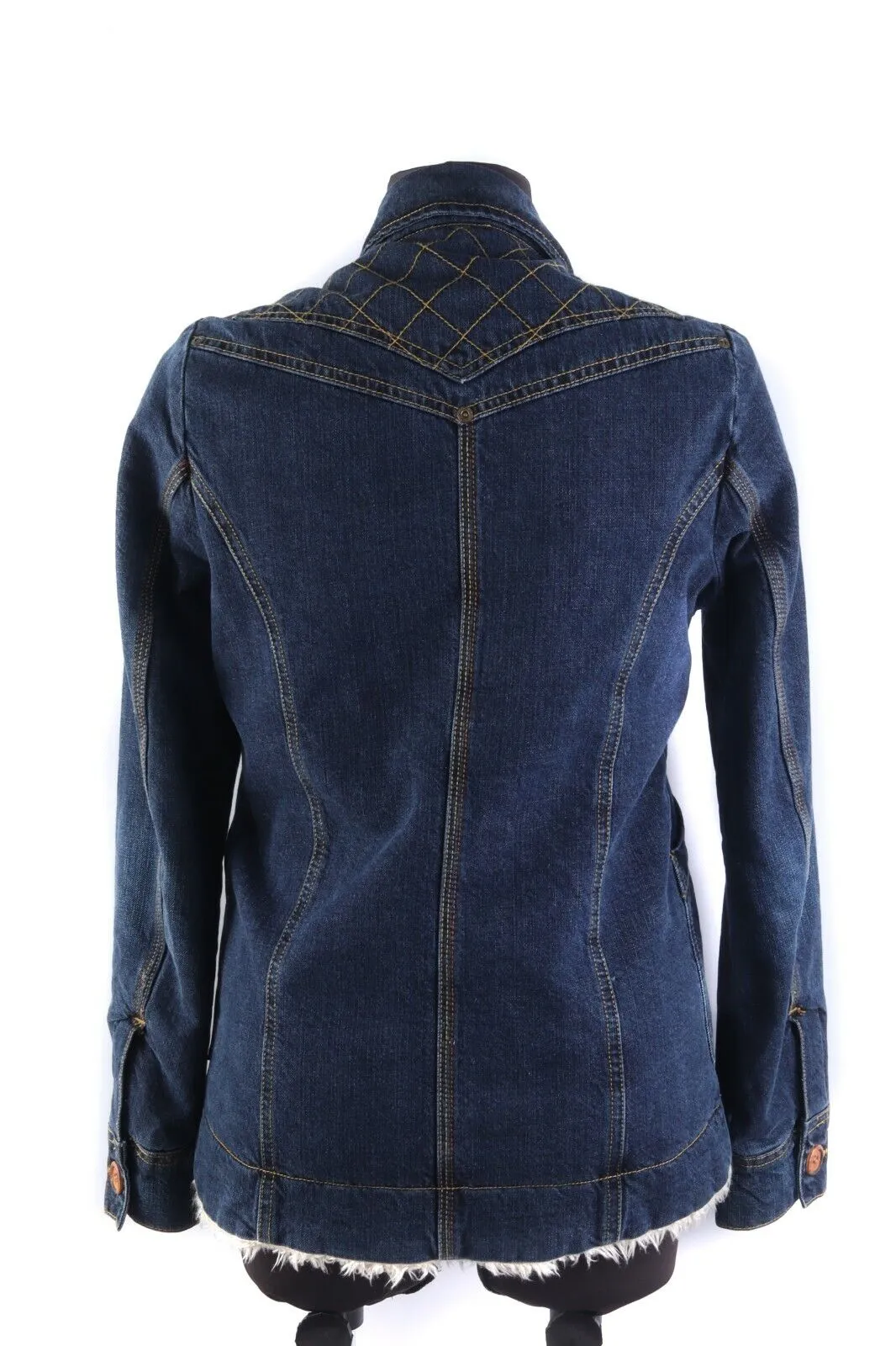 Women's LEE OUTERWEAR Navy Denim 100% Cotton Sherpa Rider Jacket Size s