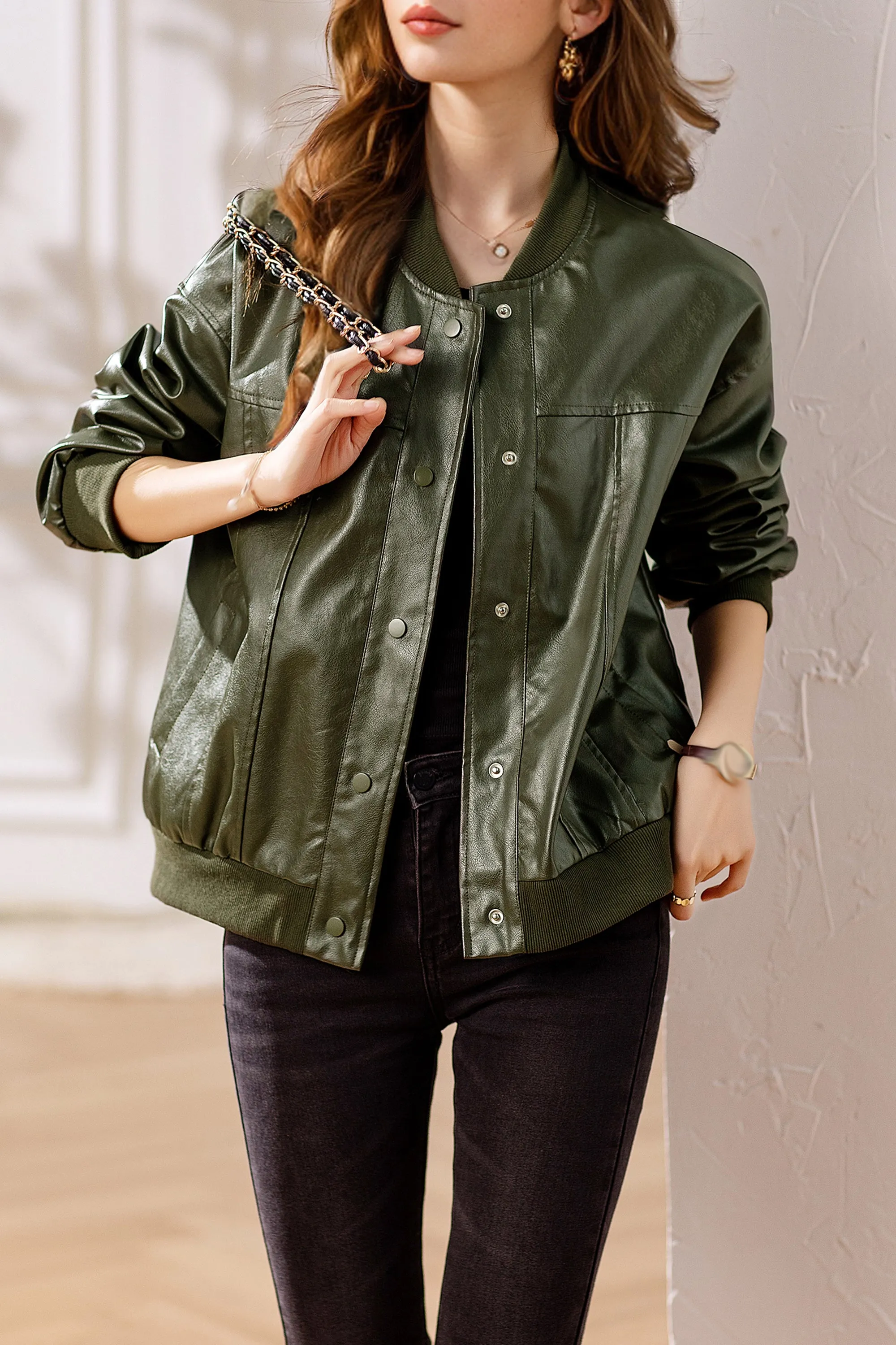 Womens Removable Hooded Faux Leather Jacket Biker Baseball Streetwear Coat