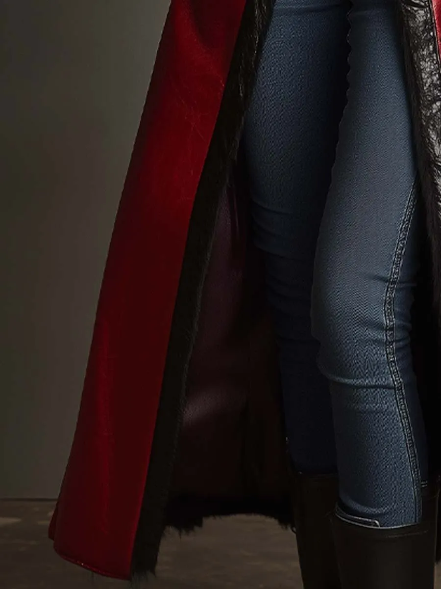 Women's Retro Fur Collar Contrasting Colors Leather Long Coat