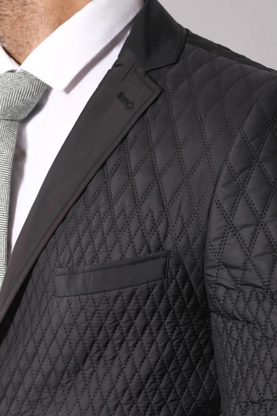 WSS 3 Pockets 2 Button Quilted Coat Jacket Black Short Coat- - Singen