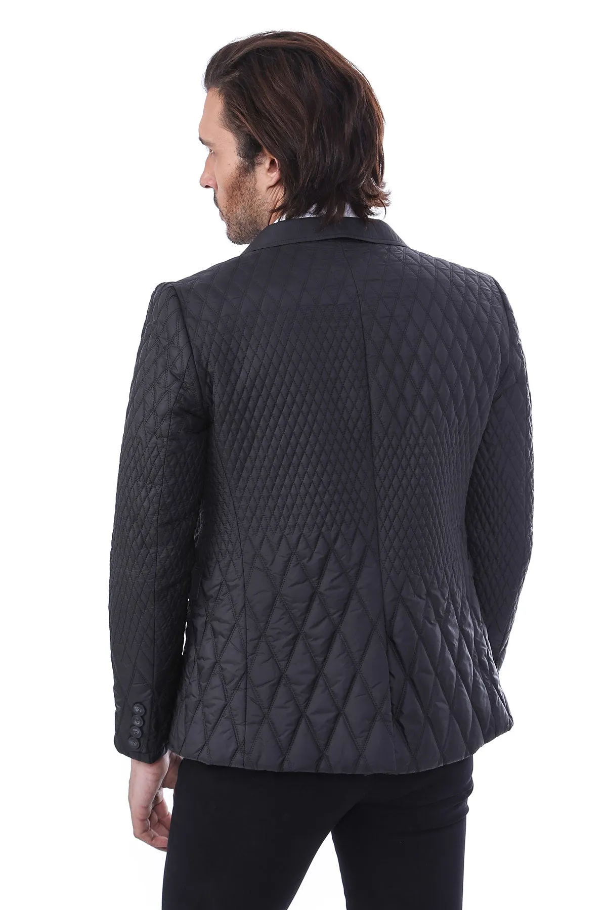 WSS 3 Pockets 2 Button Quilted Coat Jacket Black Short Coat- - Singen